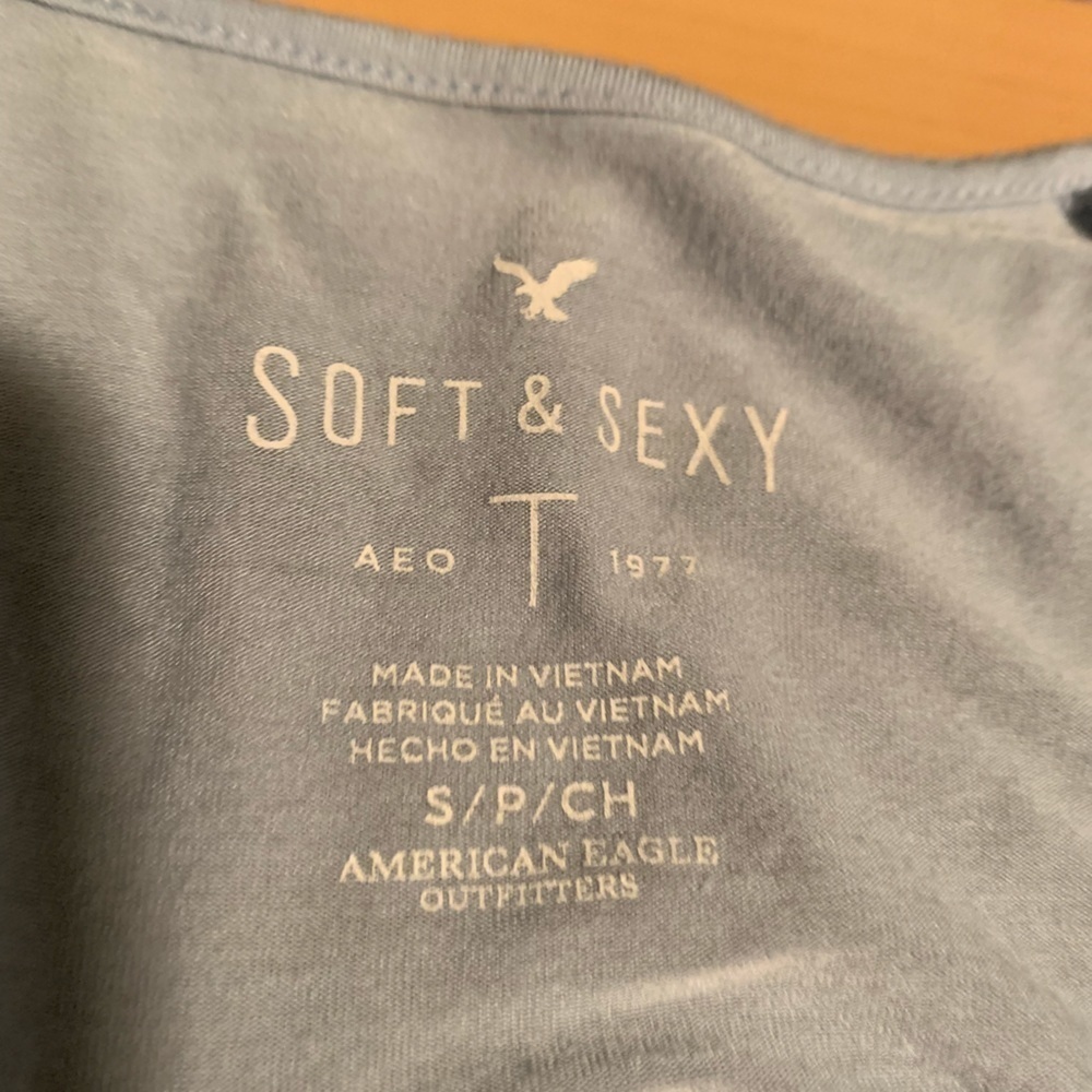 American Eagle Soft & Sexy light blue/ dark blue long sleeve shirt size small - Picture 3 of 7
